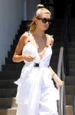 HAILEY BALDWIN in White Jumpsuit Out in Los Angeles 06/12/2019
