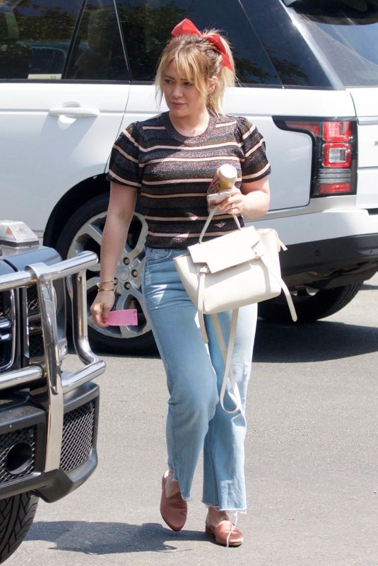 HILARY DUFF Arrives at Nine Zero One Salon in Los Angeles 06/24/2019