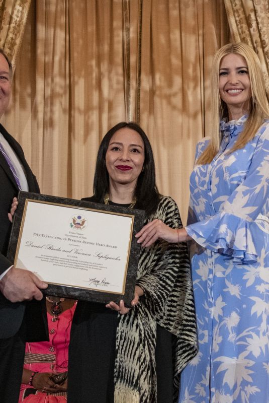 IVANKA TRUMP Presents a Certificate to 2019 Tip Report Hero Veronica Supliguicha of Ecuador in Washington D.C. 06/20/2019