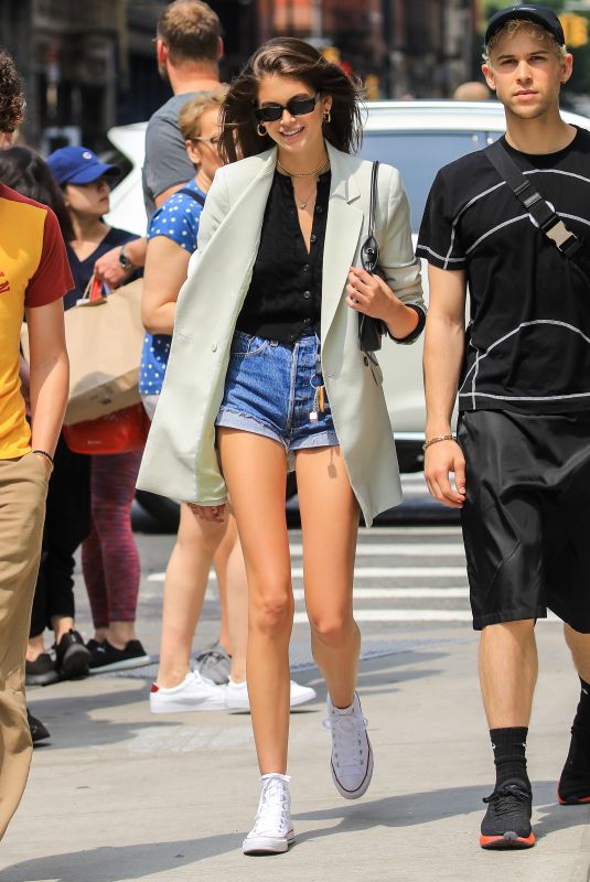 KAIA GERBER in Denim Shorts Out in New York 06/01/2019