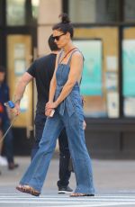 KATIE HOLMES in Denim Overall Out in New York 06/22/2019