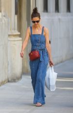 KATIE HOLMES in Denim Overall Out in New York 06/22/2019