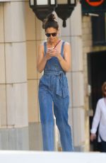 KATIE HOLMES in Denim Overall Out in New York 06/22/2019