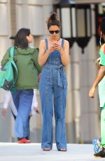 KATIE HOLMES in Denim Overall Out in New York 06/22/2019