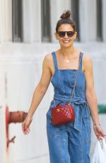 KATIE HOLMES in Denim Overall Out in New York 06/22/2019