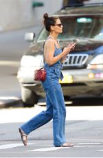 KATIE HOLMES in Denim Overall Out in New York 06/22/2019