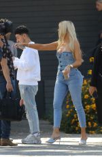 KHLOE KARDASHIAN in Double Denim Arrives at a Studio in Los Angeles 06/19/2019