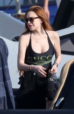 LINDSAY LOHAN Arrives at Island of Mykonos 06/17/2019