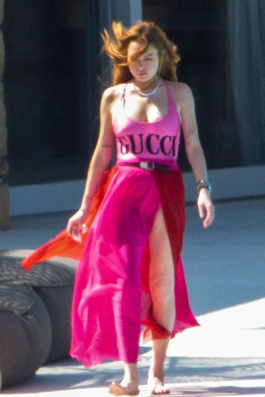 LINDSAY LOHAN in a Gucci Swimsuit Out on Mykonos Island 06/22/2019