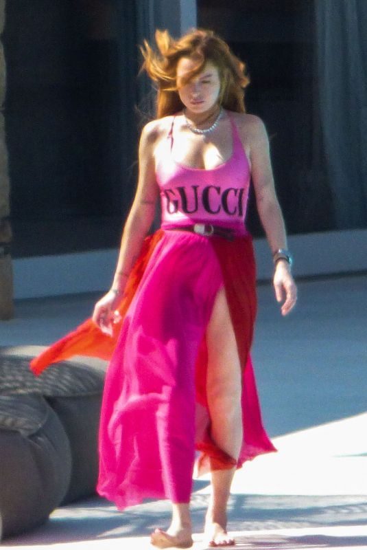 LINDSAY LOHAN in a Gucci Swimsuit Out on Mykonos Island 06/22/2019