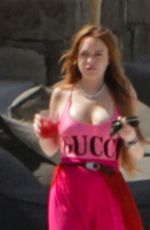 LINDSAY LOHAN in a Gucci Swimsuit Out on Mykonos Island 06/22/2019
