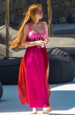 LINDSAY LOHAN in a Gucci Swimsuit Out on Mykonos Island 06/22/2019