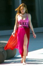 LINDSAY LOHAN in a Gucci Swimsuit Out on Mykonos Island 06/22/2019