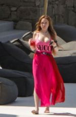 LINDSAY LOHAN in a Gucci Swimsuit Out on Mykonos Island 06/22/2019