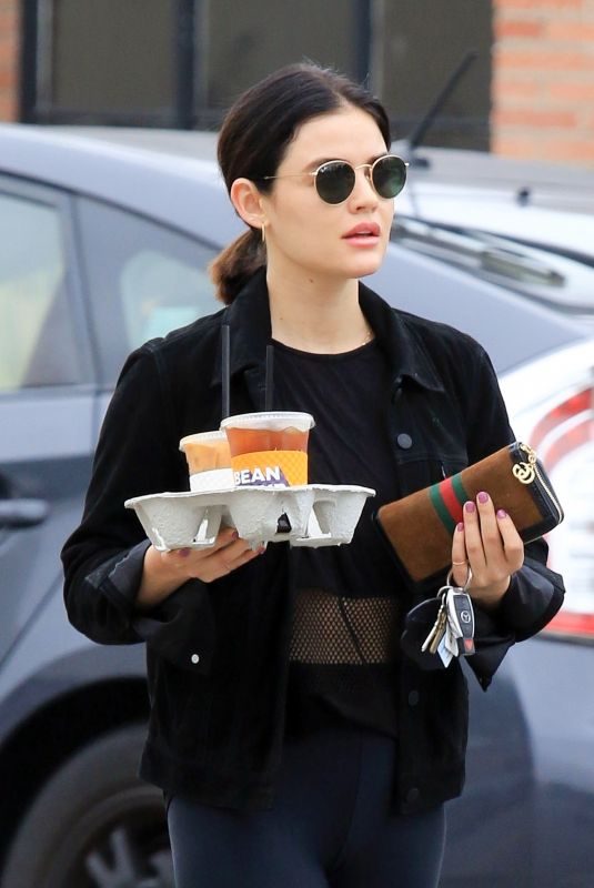 LUCY HALE Leaves Alfred’s Coffee in Los Angeles 06/24/2019