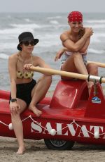 MICHELLE HUNZIKER and AURORA RAMAZOTTI on the Beach in Varigotti 05/16/2019