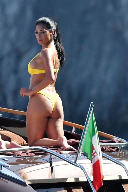 NICOLE SCHERZINGER in Yellow Bikini at a Boat in Capri 06/15/2019