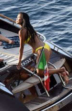 NICOLE SCHERZINGER in Yellow Bikini at a Boat in Capri 06/15/2019