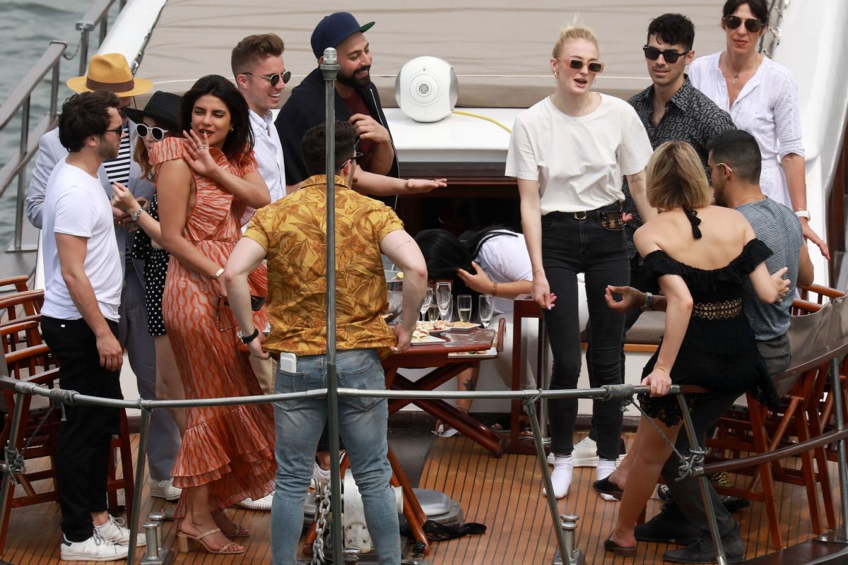 SOPHIE TURNER, PRIYANKA CHOPRA and Nick and Joe Jonas on at Prewedding Party at Boat ...