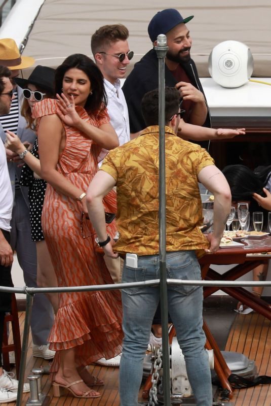SOPHIE TURNER, PRIYANKA CHOPRA and Nick and Joe Jonas on at Prewedding Party at Boat Cruise on Seine River in Paris 06/24/2019