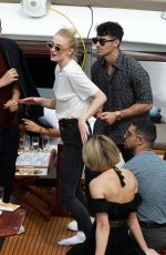 SOPHIE TURNER, PRIYANKA CHOPRA and Nick and Joe Jonas on at Prewedding Party at Boat Cruise on Seine River in Paris 06/24/2019