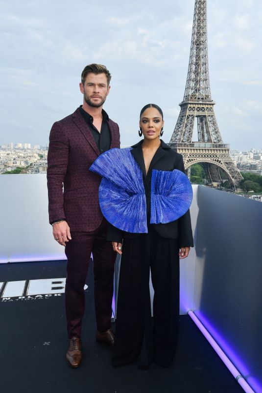 TESSA THOMPSON and Chris Hemsworth at Men in Black Photocall in Paris 06/04/2019