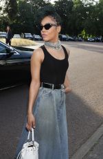 TESSA THOMPSON Arrives at Miu Miu Resort 2020 Show in Paris 06/29/2019