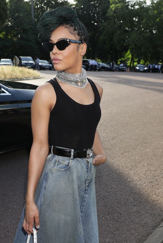 TESSA THOMPSON Arrives at Miu Miu Resort 2020 Show in Paris 06/29/2019