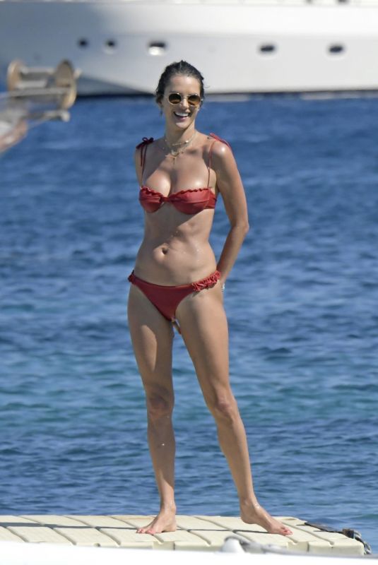 ALESSANDRA AMBROSIO in Red Bikini at a Beach in Mykonos 07/20/2019