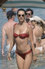 ALESSANDRA AMBROSIO in Red Bikini at a Beach in Mykonos 07/20/2019