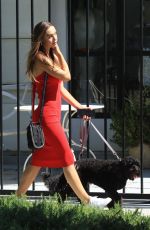 ALEXIS REN in a Red Dress Out with Her Dog in West Hollywood 07/27/2019