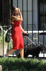 ALEXIS REN in a Red Dress Out with Her Dog in West Hollywood 07/27/2019