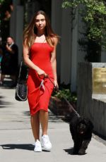 ALEXIS REN in a Red Dress Out with Her Dog in West Hollywood 07/27/2019