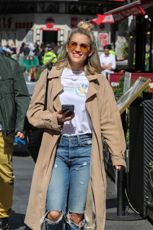 ASHLEY ROBERTS in Ripped Jeans Out in London 06/27/2019