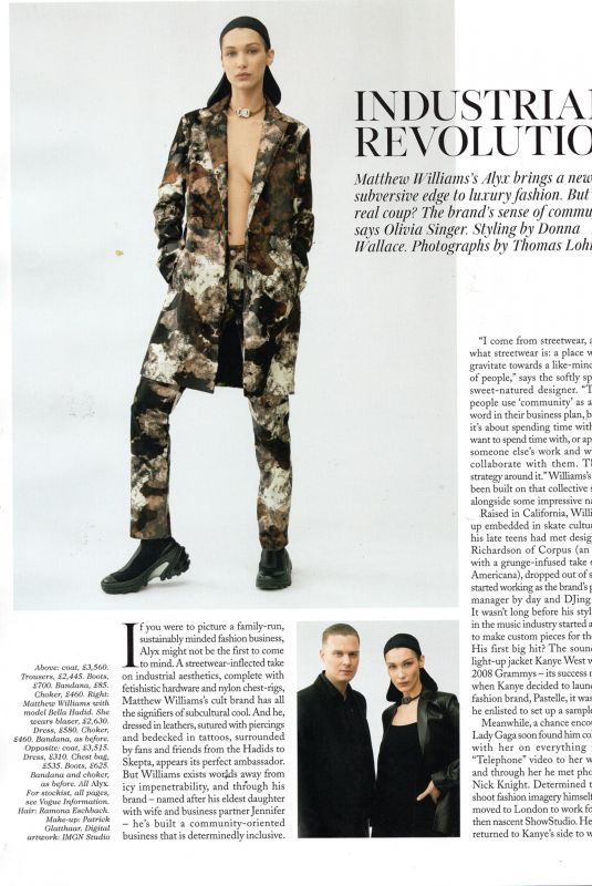 BELLA HADID in Vogue Magazine, UK August 2019