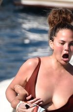 CHRISSY TEIGEN in Swimsuit at a Boat in Portofino 07/02/2019