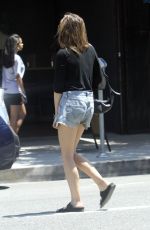 ELIZABETH OLSEN in Denim Shorts Leaves Alfred