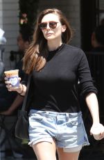 ELIZABETH OLSEN in Denim Shorts Leaves Alfred