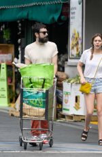 ELIZABETH OLSEN in Denim Shorts Shopping at Whole Foods in Los Angeles 07/09/2019