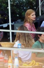 JESSICA CHASTAIN on the Set of 355 in Paris 07/10/2019
