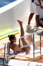 KATHARINE MCPHEE in Yellow Bikini at a Yacht in Capri 07/05/2019