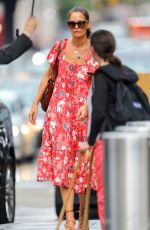 KATIE HOLMES in a Red Floral Dress Out in New York 07/23/2019