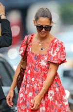 KATIE HOLMES in a Red Floral Dress Out in New York 07/23/2019