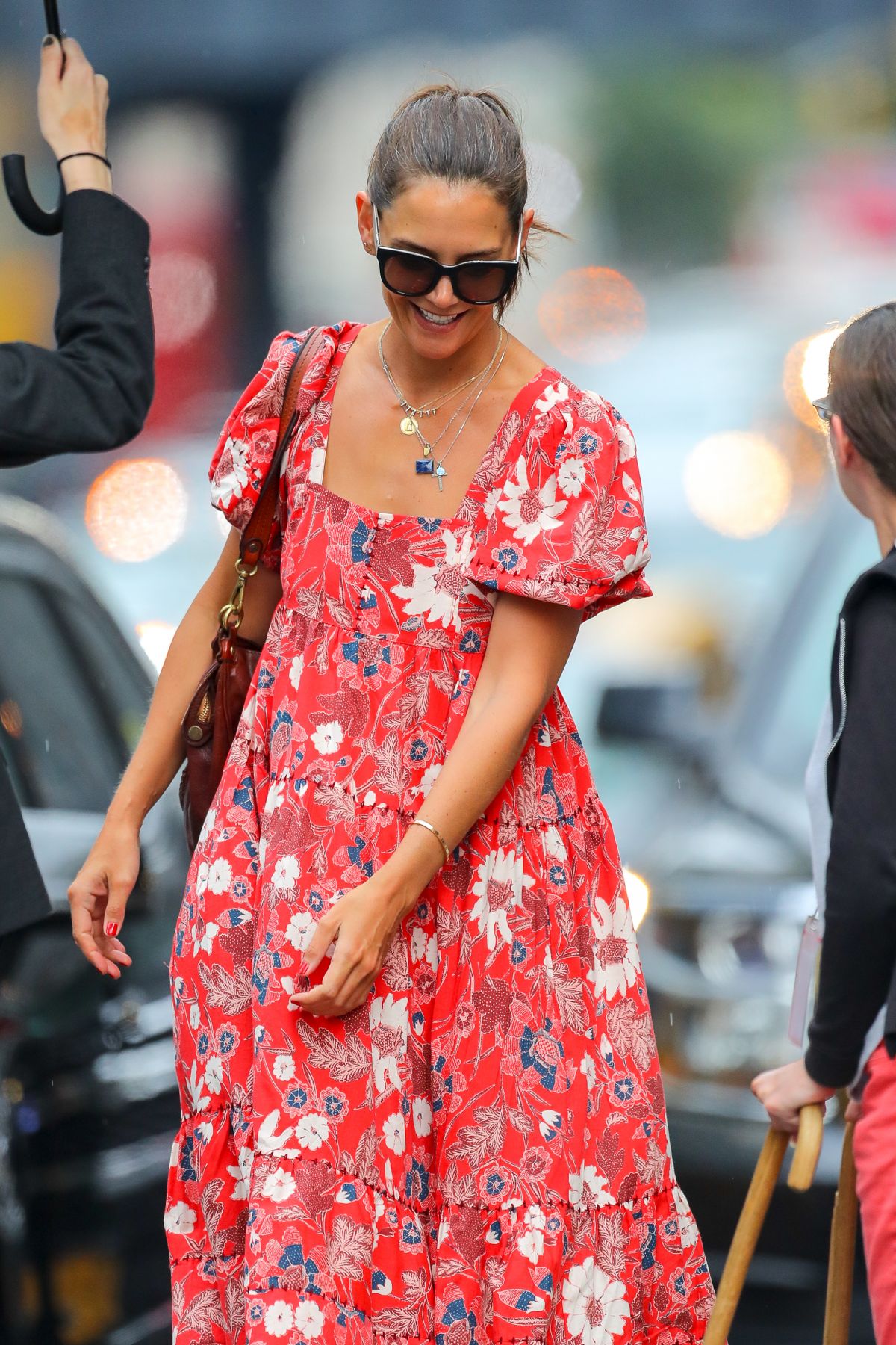 KATIE HOLMES in a Red Floral Dress Out in New York 07/23/2019 – HawtCelebs