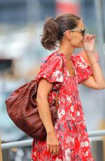 KATIE HOLMES in a Red Floral Dress Out in New York 07/23/2019