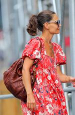 KATIE HOLMES in a Red Floral Dress Out in New York 07/23/2019