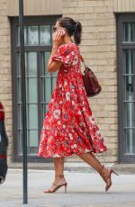 KATIE HOLMES in a Red Floral Dress Out in New York 07/23/2019