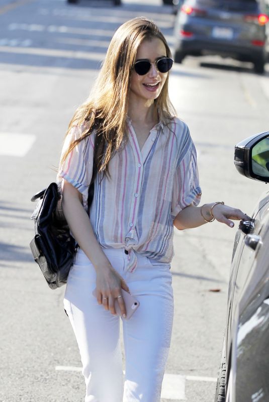 LILY COLLINS Out and About in Beverly Hills 07/17/2019