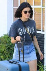 LUCY HALE in Denim Skirt Out in Beverly Hills 07/26/2019