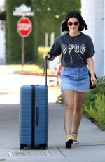 LUCY HALE in Denim Skirt Out in Beverly Hills 07/26/2019